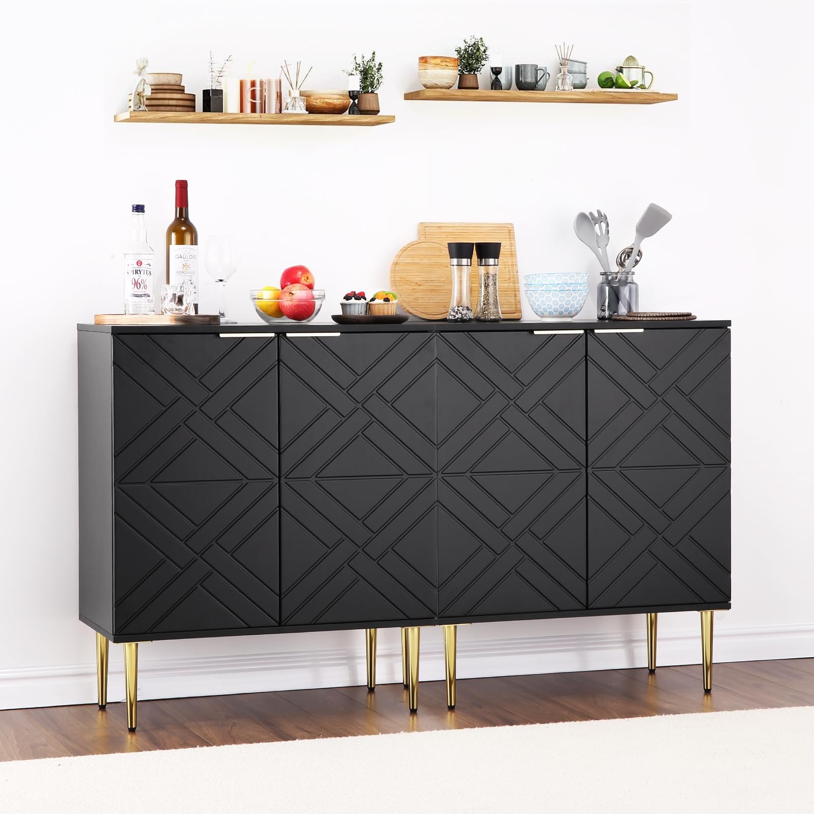 Set de 2 aparadores modernos negro y oro Garvee